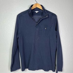 Calvin Klein Mens Blue waffle Henley 1/4 Zipper Long Sleeve Shirt M Knit Pocket
